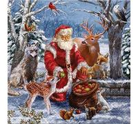 Servietten Weihnachten 20 Servietten Weihnachtsmann füttert Tiere im Wald | Santa | Winter | Weihnachten | Tischdeko 33x33cm, 33x33 cm (20er Pack)