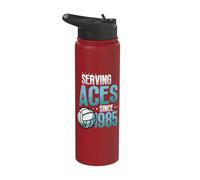 Serving Aces Since 1985 Volleyball Lover 40th Birthday Stainless Steel Insulated Water Bottle