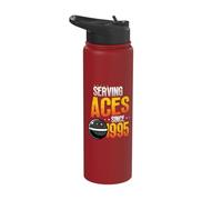 Serving Aces Since 1995 Squash Lover 30th Birthday Stainless Steel Insulated Water Bottle