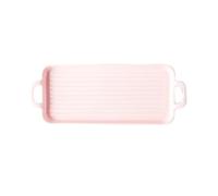 Serving Bakeware Vertical-Striped Ceramic Baking Dish with Two Handles Baking Pan(Pink,Small)