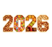 Serving Board - Wooden Number Tray for New Year 2026 - Charcuterie Table for Graduation Parties, Fruit Cake Donuts Bread Candy Cheese Dessert New Year Birthday Graduation