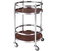 Serving Cart With Wheels Restaurant Portable 360° Movable Beverage Cart, Classic Vintage Style Round Stainless Steel Bar Trolley, Household Products (Color : Brown+silver, Size : 68 * 40cm)