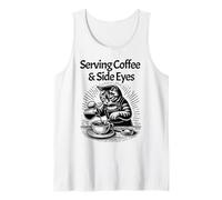 Serving Coffee and Side Eyes Cat Cafe Shop Funny Barista Tank Top