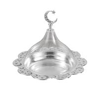 Serving Dish With Acrylic Clear Dome Golden Serving Platter Eid Cake Tray Serving Tray Dessert Plate For Home Party Wedding Dining Rooms Easter For (Silver, 18x20cm)