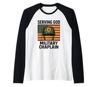 Serving God Military Chaplain US Flag Chaplain Raglan Baseball Tee