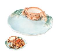 Serving Plate with Crab Shape Dipping Bowl 12.2 Inch Ceramic Food Dish