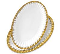Serving Platters, Ceramic Oval Serving Platters,12 Inch Serving Dishes/Trays for Party Entertaining, Porcelain White Dinner Plates with Gold Trim for Sandwich, Appetizer, Fruit, Desserts, Set of 2