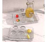 Serving Tray and Dish Rack Featuring Flat Drain Board for Kitchen and Dining Use with Draining and Serving Capabilities (Transparent L)