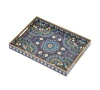 Serving Tray, Boho Plastic Food Trays for Eating on Lap Decorative Coffee Tray with Handles Rectangular Non-slip Candle Plate, 40x30x4 cm Large Drinks Platter for Kitchen/Living Room/Bedroom/Party
