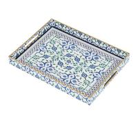 Serving Tray, Boho Plastic Food Trays for Eating on Lap Decorative Coffee Tray with Handles Rectangular Non-slip Candle Plate, 40x30x4 cm Large Drinks Platter for Kitchen/Living Room/Bedroom/Party