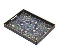 Serving Tray, Boho Plastic Food Trays for Eating on Lap Decorative Coffee Tray with Handles Rectangular Non-slip Candle Plate, 40x30x4 cm Large Drinks Platter for Kitchen/Living Room/Bedroom/Party
