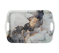 Serving Tray Decorative Tray with Handles Multi-Purpose Rectangular Serving Trays for Restaurant, Parties, Coffee Table, Kitchen - Grey Gold Marble Pattern