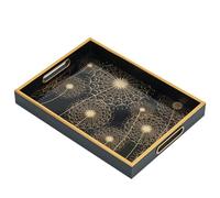 Serving Tray, Food Trays for Eating on Lap Decorative Glass Coffee Tray with Handles Rectangular Modern Plastic Non-slip Candle Plate, 37x27 x4.5cm Large Drinks Platter for Kitchen/Living Room/Bedroom