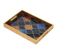 Serving Tray, Food Trays for Eating on Lap Decorative Glass Coffee Tray with Handles Rectangular Retro Plastic Non-slip Candle Plate, 37x27 x4.5cm Large Drinks Platter for Kitchen/Living Room/Bedroom