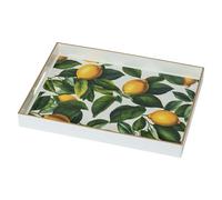 Serving Tray, Lemon Plastic Food Trays for Eating on Lap White Decorative Coffee Tray with Handles Rectangular Non-slip Candle Plate, 40x30x4 cm Large Drinks Platter for Kitchen/Living Room/Bedroom