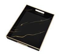 Serving Tray, Marble Plastic Food Trays for Eating on Lap Coffee Tray with Handles Rectangular Non-slip Candle Plate, 40x30x4 cm Large Drinks Platter for Kitchen/Living Room/Bedroom/Party