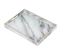 Serving Tray, Marble Plastic Food Trays for Eating on Lap Decor Coffee Tray with Handles Rectangular Non-slip Candle Plate, 40x30x4 cm Large Drinks Platter for Kitchen/Living Room/Bedroom/Party