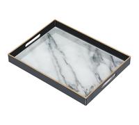 Serving Tray, Marble Plastic Food Trays for Eating on Lap Decor Coffee Tray with Handles Rectangular Non-slip Candle Plate, 40x30x4 cm Large Drinks Platter for Kitchen/Living Room/Bedroom/Party