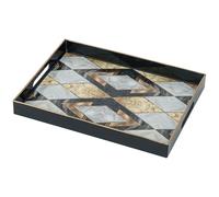 Serving Tray, Marble Plastic Food Trays for Eating on Lap Decor Coffee Tray with Handles Rectangular Non-slip Candle Plate, 40x30x4 cm Large Drinks Platter for Kitchen/Living Room/Bedroom/Party