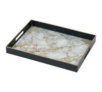 Serving Tray, Marble Plastic Food Trays for Eating on Lap Decor Coffee Tray with Handles Rectangular Non-slip Candle Plate, 40x30x4 cm Large Drinks Platter for Kitchen/Living Room/Bedroom/Party