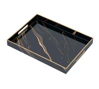 Serving Tray, Modern Plastic Food Trays for Eating on Lap Decor Coffee Tray with Handles Rectangular Non-slip Candle Plate, 48x35x4 cm Large Drinks Platter for Kitchen/Living Room/Bedroom/Party
