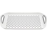 Serving Tray Rectangular Non-Slip Top Bottom Plastic Tray Anti-Slip for Food Serving, Easy Grip Handles, Dinner Breakfast Lunch, Glass and Dishes Tray (Grey)