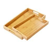 Serving Tray Set of 2 Bamboo Tray with Handles Wooden Trays Decorative Serving Platter for Breakfast Food Drinks Kitchen Counter Bedroom Living Room Storing Parties Rectangular（16"x11''' & 14''x10''）