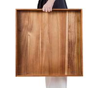 Serving Tray with Handles, 22 inch Large Square Ottoman Tray Coffee Table Tray, Wooden Trays Decorative Trays for Party, Food Serving, Breakfast, Dinner, Coffee Tea, Appetizers