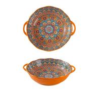 Serving Tray with Handles Round Serving Platter Ceramic Extra Large Plates & Dishes (Orange)