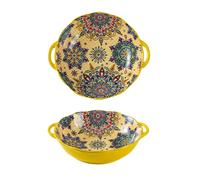 Serving Tray with Handles Round Serving Platter Ceramic Extra Large Plates & Dishes (Yellow)