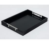 Serving Tray with Polished Metal Handles, 16.5''x12'' Rectangle Coffee Table Tray, Modern Decorative Tray, Large Ottoman Tray, Perfect for Storage and Display (Black)