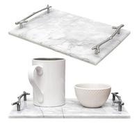Serving Tray with Silver Handles - 12"x8" Marble Decorative Tray for Snacks, Drinks, Vanity, or Coffee Table Décor by Museo