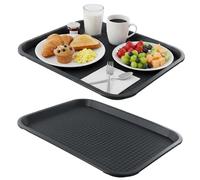 Serving Trays, 2PCS Plastic Non-Slip Food Tray, Breakfast Tray for Tea Snack Platter Home Decorative Storage, Stackable Trays for Bars Restaurants Kitchen Counter Bathroom Restaurant (Black)