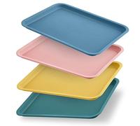 Serving Trays Plastic Food Trays Stack-able Kitchen Dishes Multi-color Serving Platters for Drink Snacks Desserts Rectangular Table Plates Reusable for Home Restaurant Cafe 4 Pieces