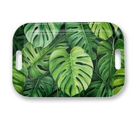 Serving Trays with Handles, 14.5 x 9.8 inch Rectangular Plastic Tray for Restaurant, Kitchen, Tropical Leaf Pattern Monstera in The Style