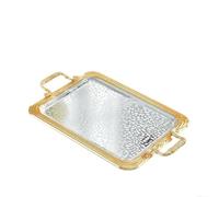 Serving Trays With Handles, Stainless Steel Rectangular Serving Platters, Vintage luxury & Sturdy Decorative Tray for Cosmetics Jewelry Tea Cakes, fit Buffets, Weddings, Birthdays, Parties