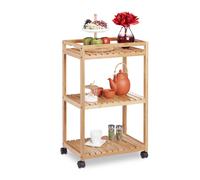Relaxdays 10029398 Bamboo Serving Trolley, 3-Tier Kitchen Cart, Plastic Casters with Brakes, HxWxD: 77 x 47 x 32.5 cm, Natural