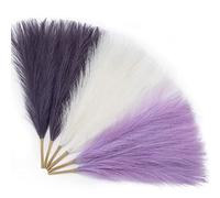 Serwalin 6 Purple Pampas Grass Artificial 45cm Faux Mini Pampas Grass Purple Living Room Decor Pampas Grass Fluffy Silk Flowers Short Vase Filler for Dining Table Centerpieces for Dining Table