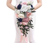 Serwalin 9.8 Inch Wedding Bouquets for Bride Bridesmaid, Pink Blue Rose Bridal Bouquets for Bride, Wedding Flowers Bouquet Tossing Bouquet, Wedding Ceremony and Anniversary Day Decor