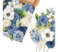 Serwalin Artificial Flowers Dusty Blue White Cake Flowers for Wedding Bouquet Centerpieces Arrangements Party Baby Shower Home Decor Floral Arrangement