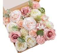 Serwalin Artificial Flowers Fake Flowers for DIY Wedding Bouquets Cake Decoration Mixed Roses Combo Blush Pink and White Flower Centerpieces Arrangements for Party Table Chair Decor