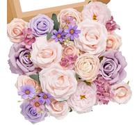 Serwalin Artificial Flowers Fake Silk Flowers Combo Realistic Mixed Roses Box for DIY Wedding Bridal Bouquets Centerpieces Arrangements Faux Flowers with Stems Home Party Decoration, Pink&Lilac