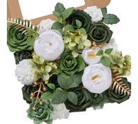 Serwalin Artificial Flowers Green Real Looking Fake Roses Silk Flowers with Stems for DIY Wedding Bouquets Out/Indoor Centerpieces Flowers Decor Arrangements Party Baby Shower Home Cake Decor