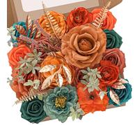 Serwalin Artificial Flowers Orange-Blue Combo for DIY Wedding Bridal Bridesmaids Bouquets Centerpieces Arrangements Party Baby Shower Home Decorations