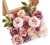 Serwalin Artificial Flowers Pink Wedding Cake Flowers, Fake Dusty Roses Peonies for Bouquets Table Centerpieces Wedding Home Decor, Baby Shower Party Flowers with Stems DIY Combo