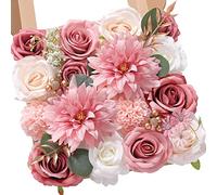 Serwalin Artificial Flowers Wedding Pink Flowers Silk Fake Dahlia Cake Flowers for Wedding Bouquets Table Centerpieces Birthday Party Bridal Baby Shower Home Decorations