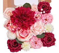 Serwalin Burgundy Hot Pink Artificial Flowers Combo Mix Silk Flowers Fake Cake Flowers with Stems Arrangements for DIY Wedding Bouquets Party Table Centerpieces Home Decorations Indoor Outdoor