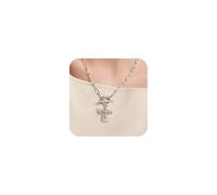 SERYNOW Chunky Hammered Cross Necklace for Women Men - Mixed Metal Religious Christian Statement Cross Pendant Jewelry Gift for Her, 20mm, Stainless Steel, No Gemstone