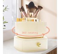 SerYogin Makeup Organiser with 360° Rotating Makeup Brush Holder,Makeup Brush Holder Organizer with Drawer Makeup Skincare Storage Box Organizer for Vanity Desktop 6.1" H x 6.1" W x 5.1" D