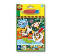 SES Creative 00131 Colour with Water Safari Book - Mess-Free Creative Play for Kids Aged 3+ - Includes 5 Reusable Pages and Refillable Water Brush - Discover Vibrant Safari Scenes